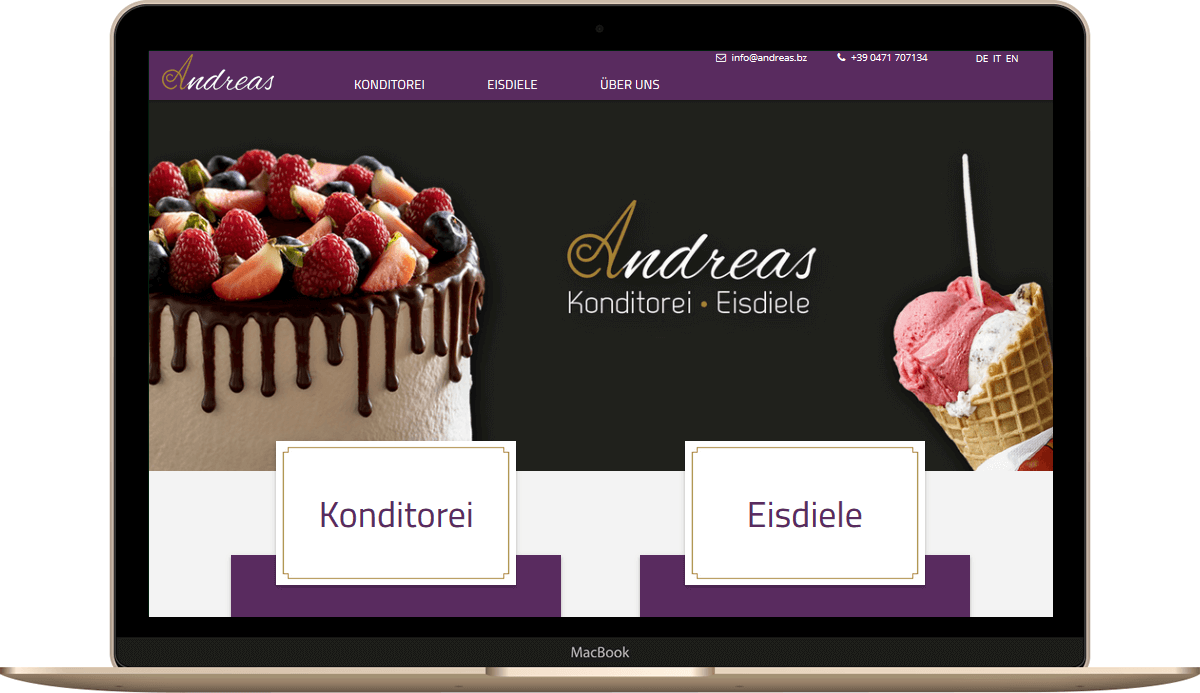Internetseite Konditorei Andreas in Seis am Schlern