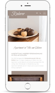 Webseite für Smartphone - Ferienwohnung Apartment Roderer
