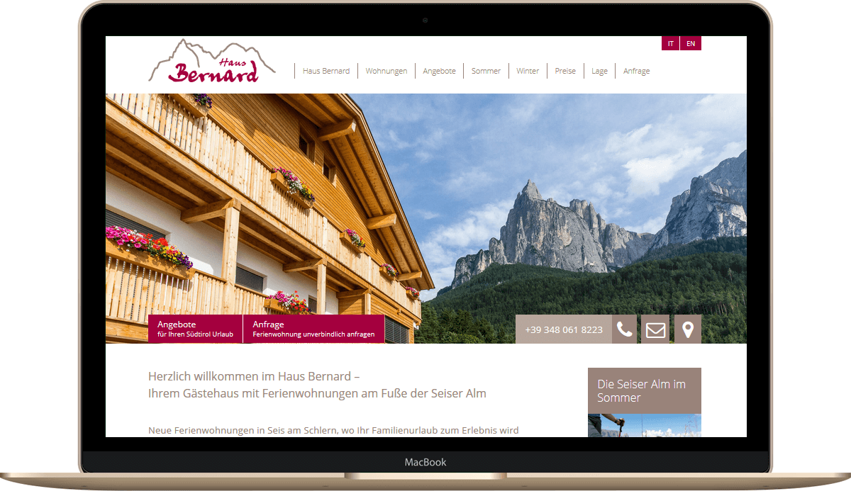 Homepage für Zimmervermieter - Haus Bernard in Seis