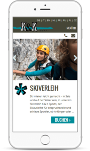 Webseite für K&K Sports - Sportgeschäft in Seis am Schlern
