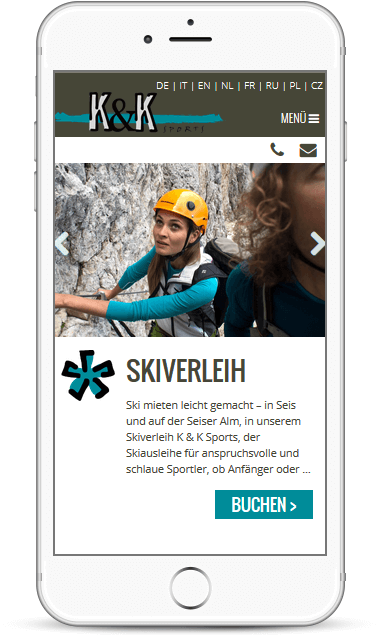 Webseite für K&K Sports - Sportgeschäft in Seis am Schlern