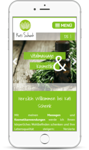 Internetseite für Smartphones für Vitalmassage und Kosmetik Kati Schenk in Deutschland