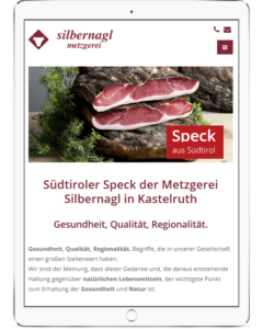 Internetseite für Metzgerei Silbernagl Kastelruth auf Tablet