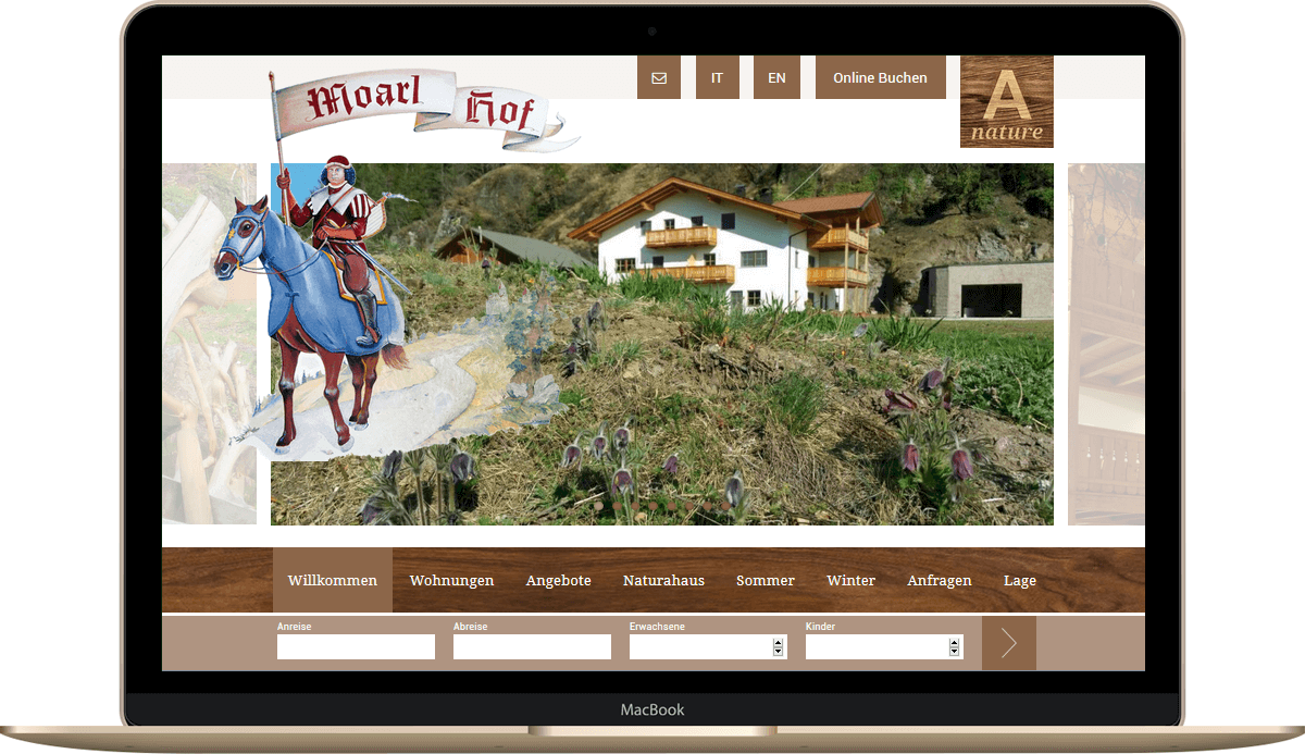 Webseite für Urlaub auf dem Bauernhof Moarl in Kastelruth
