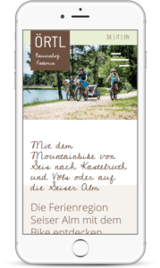 Webseite für Smartphones und Urlaub auf den Bauernhof Örtlhof in Seis am Schlern