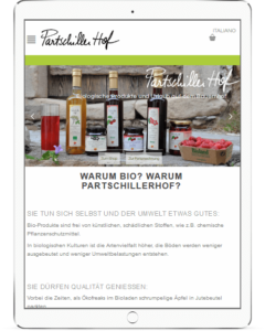 Partschillerhof Webseite mit Onlineshop und Ferienwohnung