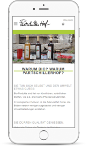 Partschillerhof Webseite mit Onlineshop und Ferienwohnung