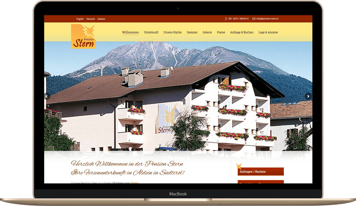 Webseite für Pension Stern in Aldein