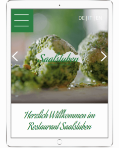 Webseite angepasst für Tablets für Restaurants in Südtirol