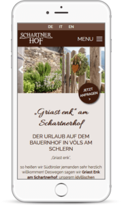 Webseite für Urlaub auf den Bauernhof Schartnerhof in Südtirol