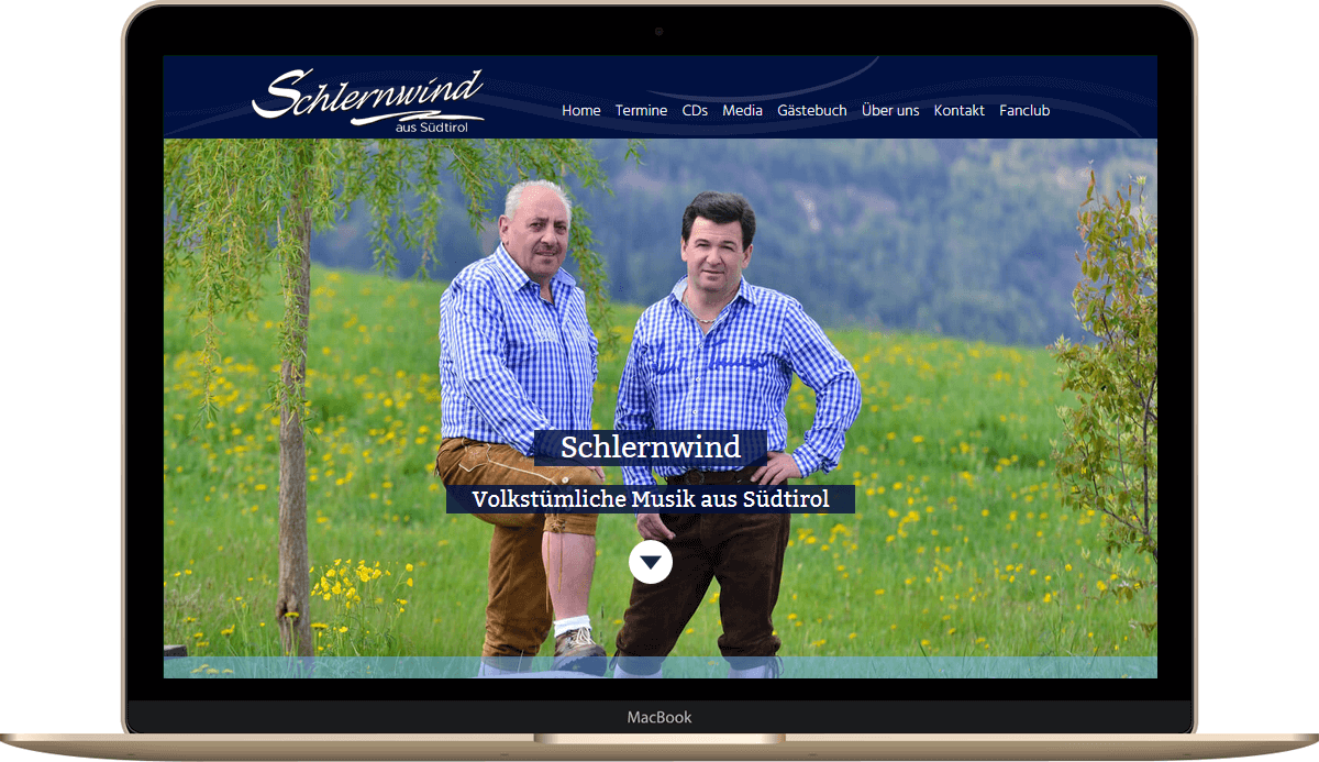 Internetseite für Musikgruppe in Südtirol - Webseite Schlernwind in Kastelruth