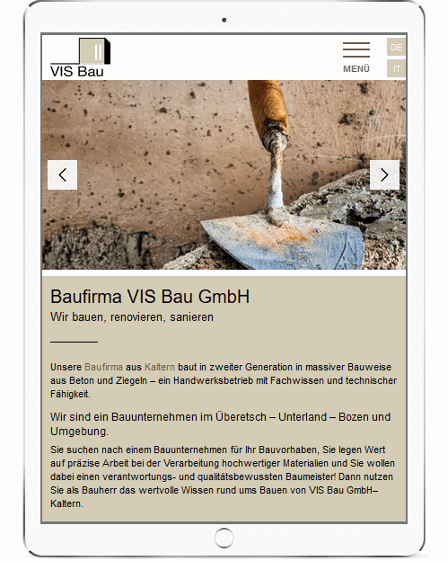 Südtiroler Internetseite für Tablets - VIS Bau