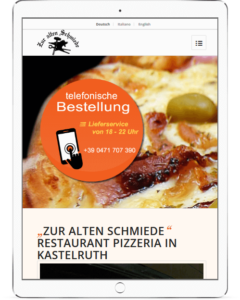 Webseite für Restaurant Pizzeria Zur alten Schmiede
